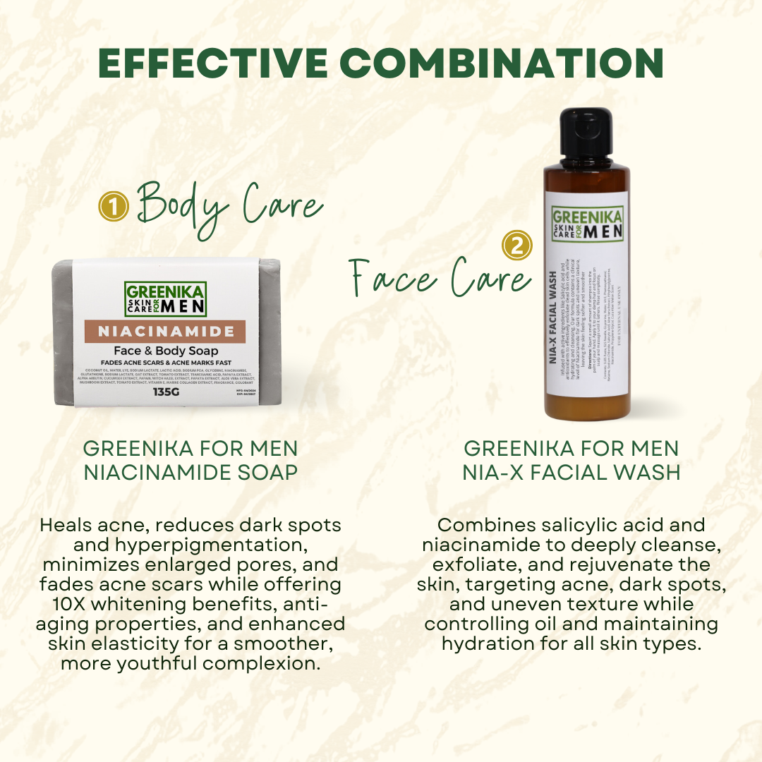 Greenika 100ML Nia-X Facial Wash for Men + Niacinamide Soap for Men Combo