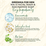 Greenika 100ML Nia-X Facial Wash for Men + Niacinamide Soap for Men Combo