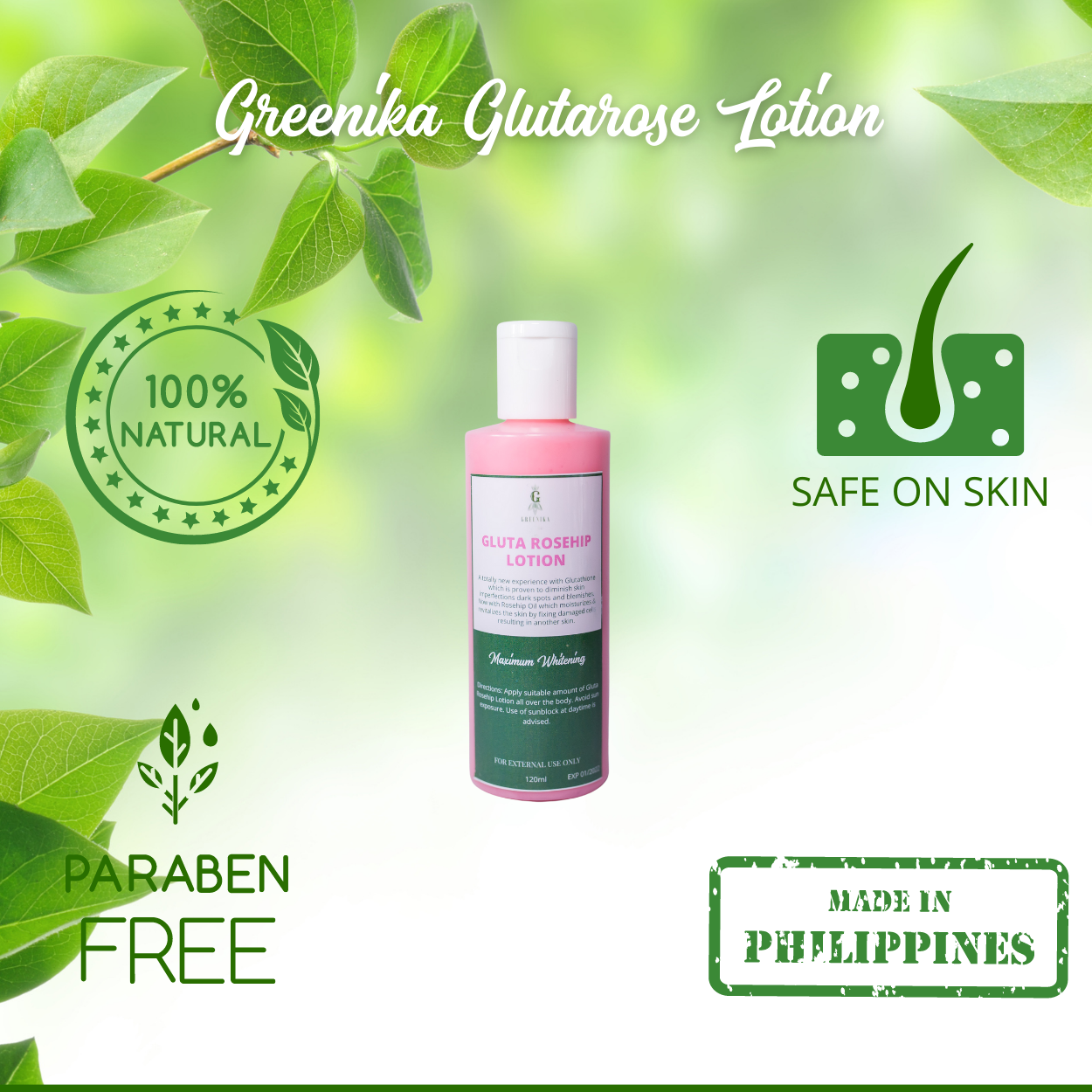Greenika Glutathione & Rosehip Moisturizing Whitening Lotion