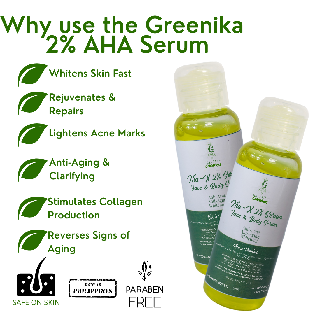 Greenika Extra Strength AHA Face Whitening Serum with 2% Niacinamide