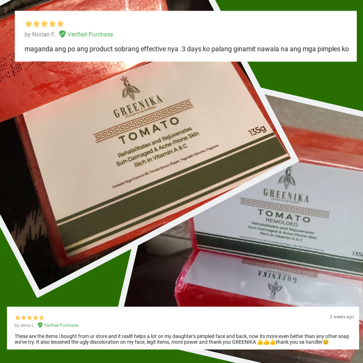 Greenika Premium Organic Tomato Natural Whitening Anti Wrinkle Soap
