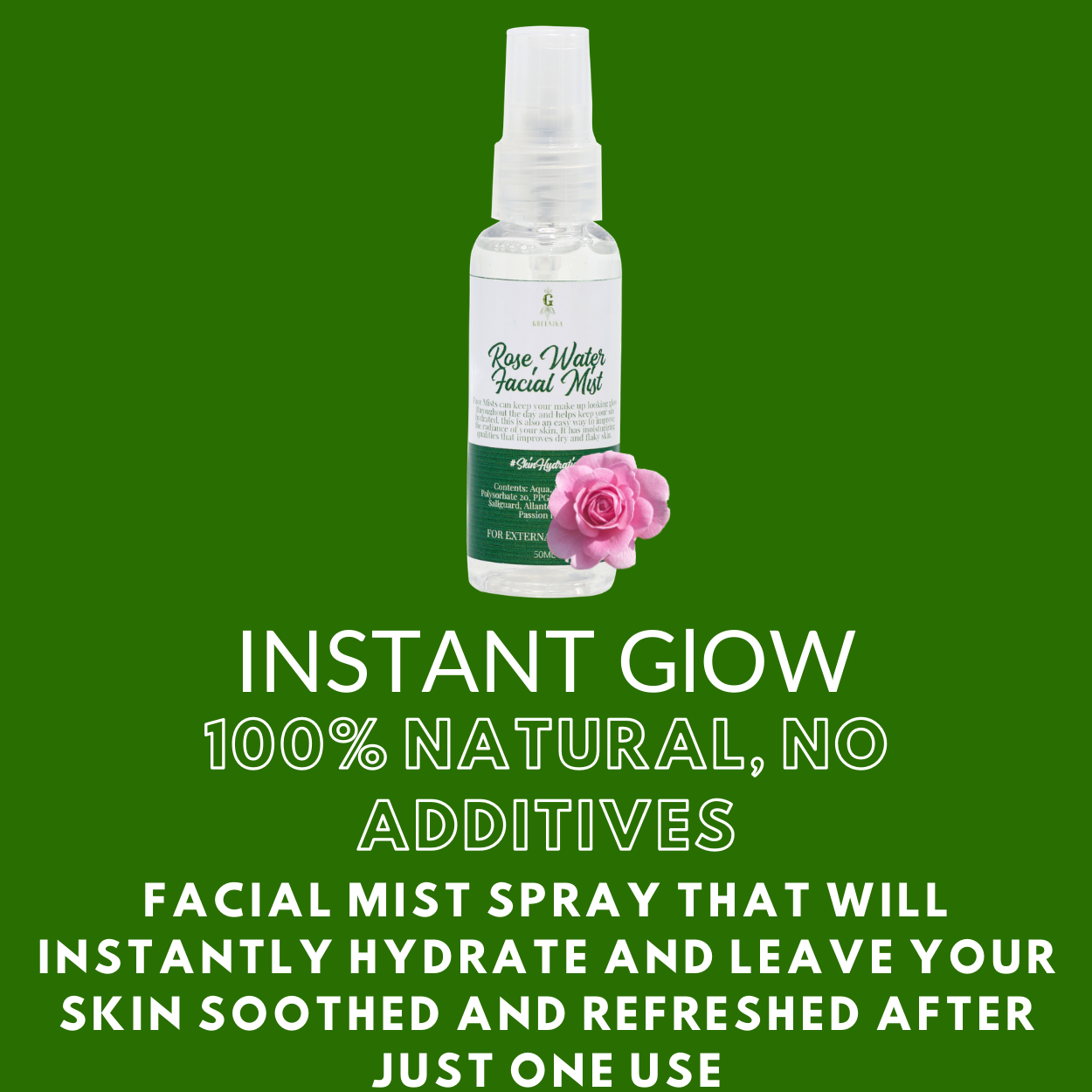 Greenika 60ML Natural Rose Water Facial Mist Spray