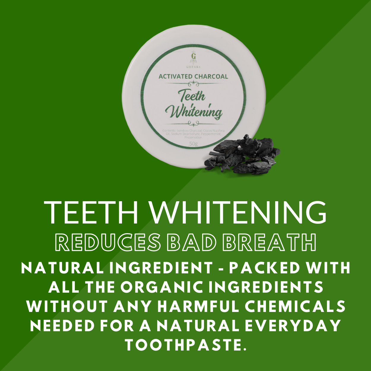 Greenika Teeth Whitening Powder with Free Toothbrush