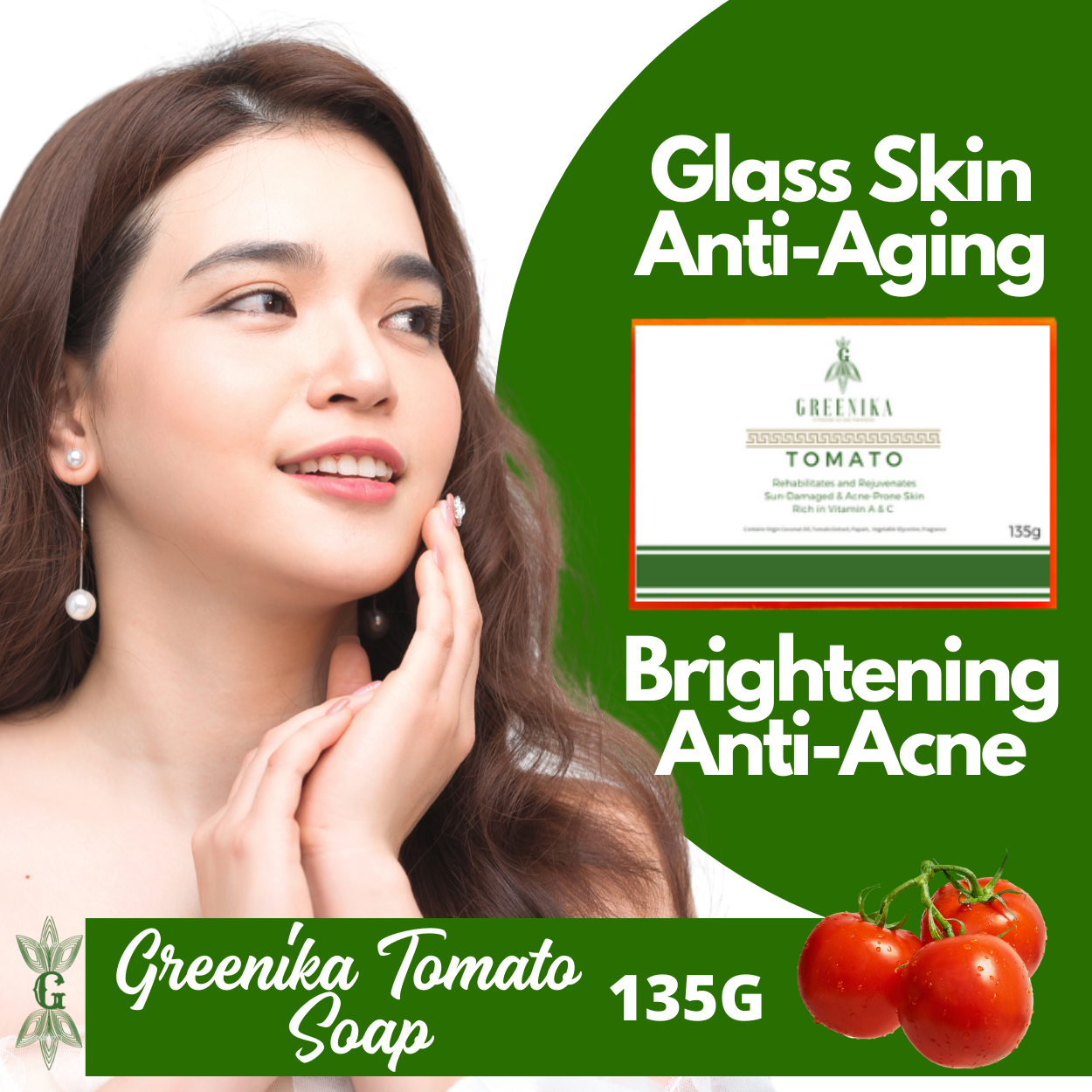 Greenika Premium Organic Tomato Natural Whitening Anti Wrinkle Soap