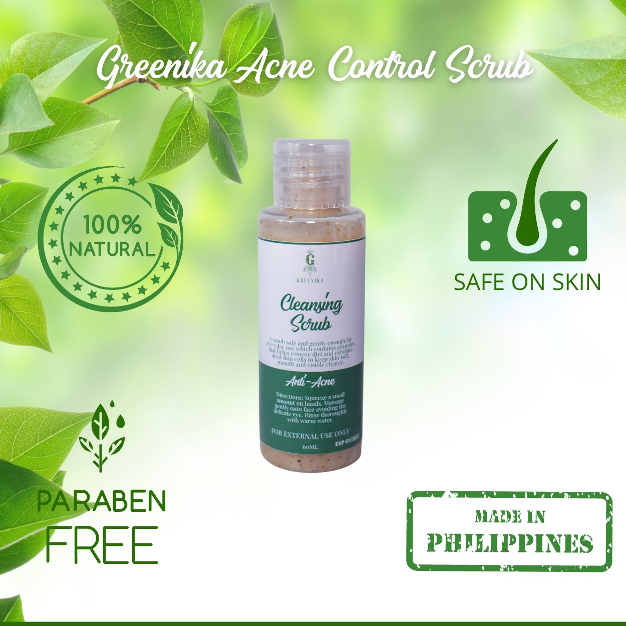 Greenika Anti Acne Black Heads Remover Cleansing Facial Scrub