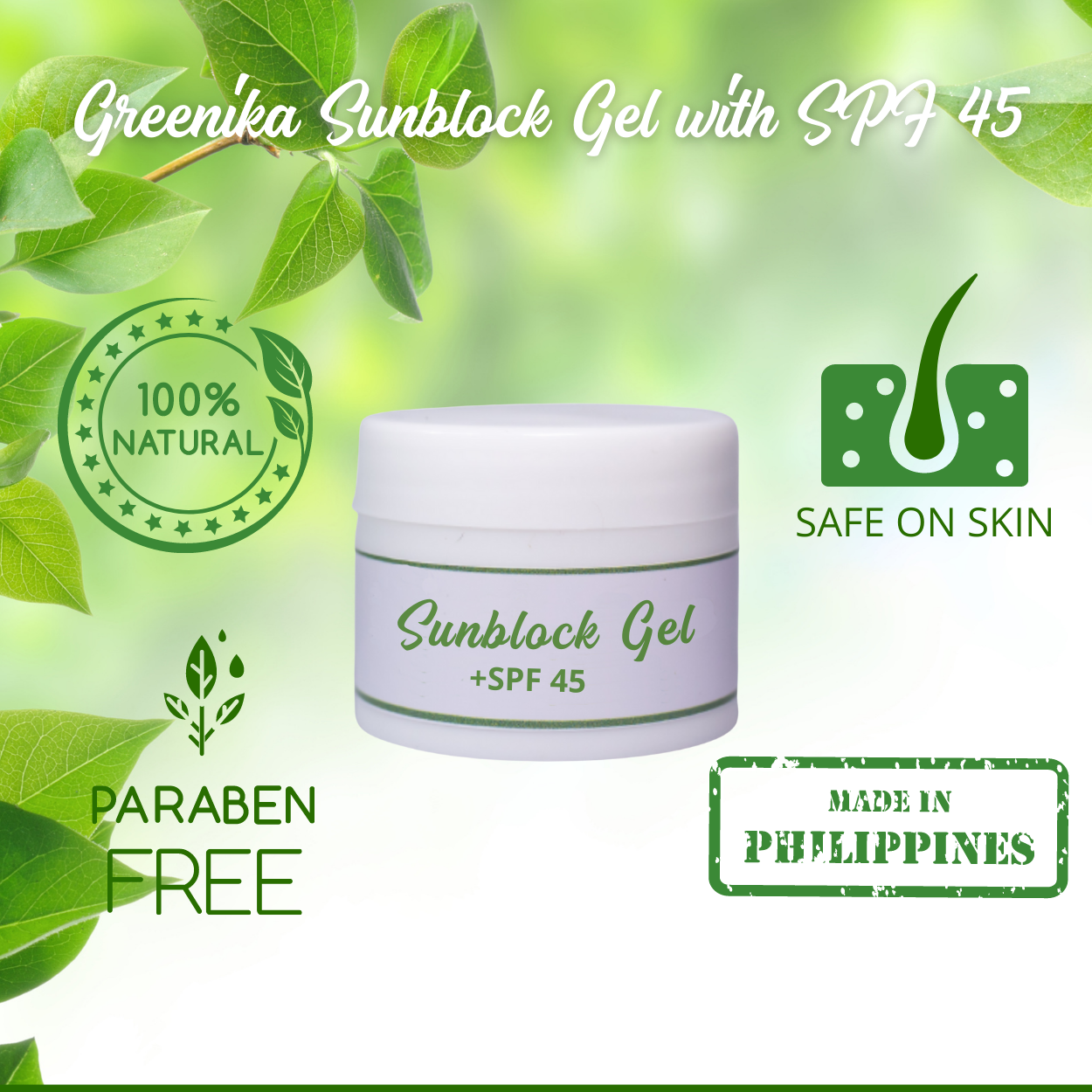 Greenika Face Sunblock Gel Facial Sunscreen with SPF45