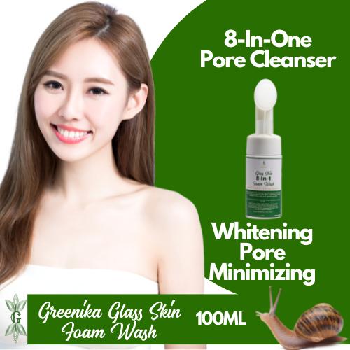 [ GLASS SKIN FOAMY WASH ] Greenika Glass Skin Foam Wash Facial Foam Cleanser Facial Wash Whitening Foam Wash Facial Cleanser and Make up Remover Removes Dark Spots Fades Blemishes Moisturizes with Foam Wash Scrubber to Effectively Cleanse Skin Thoroughly