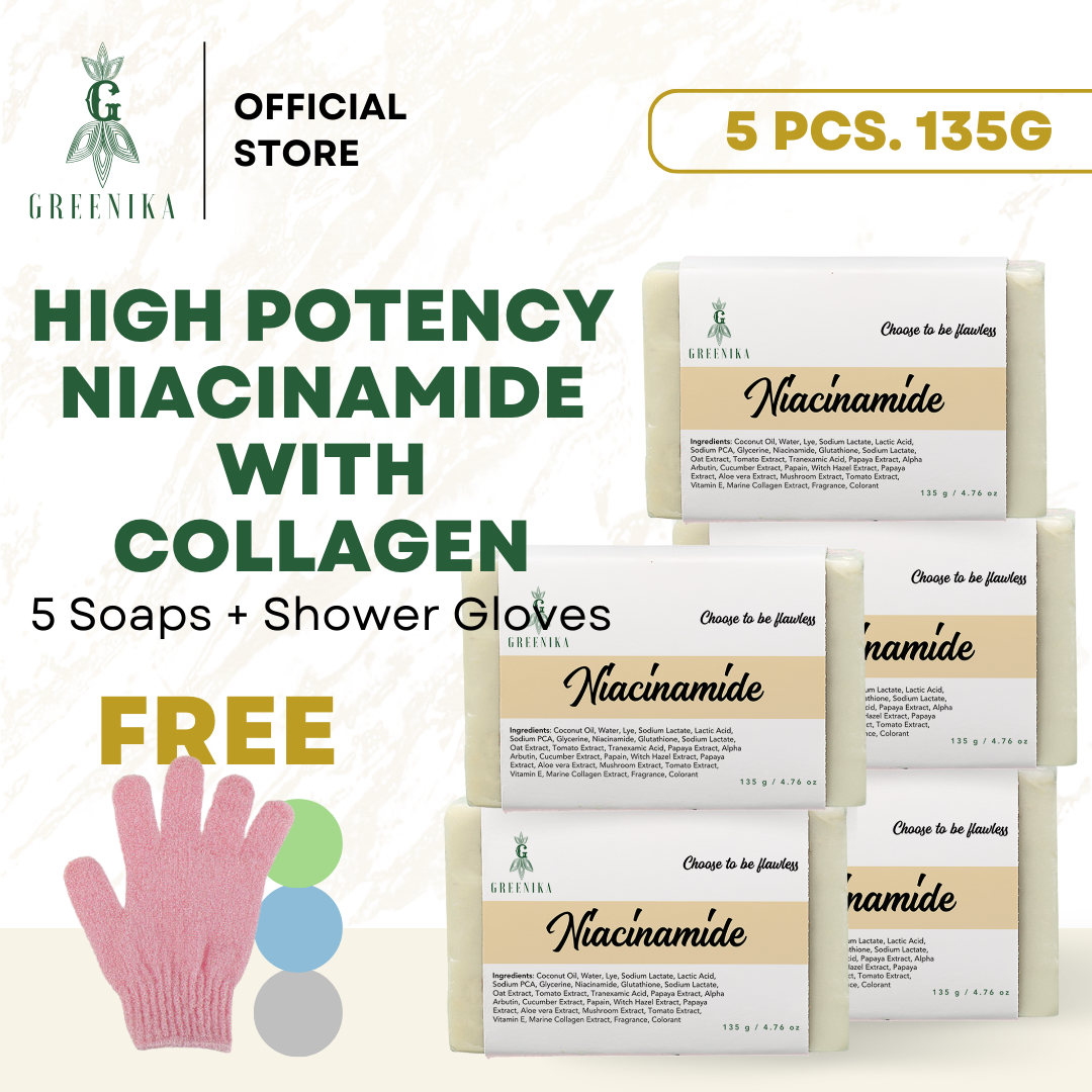 5 pcs. Greenika Niacinamide Soap + Shower Glove