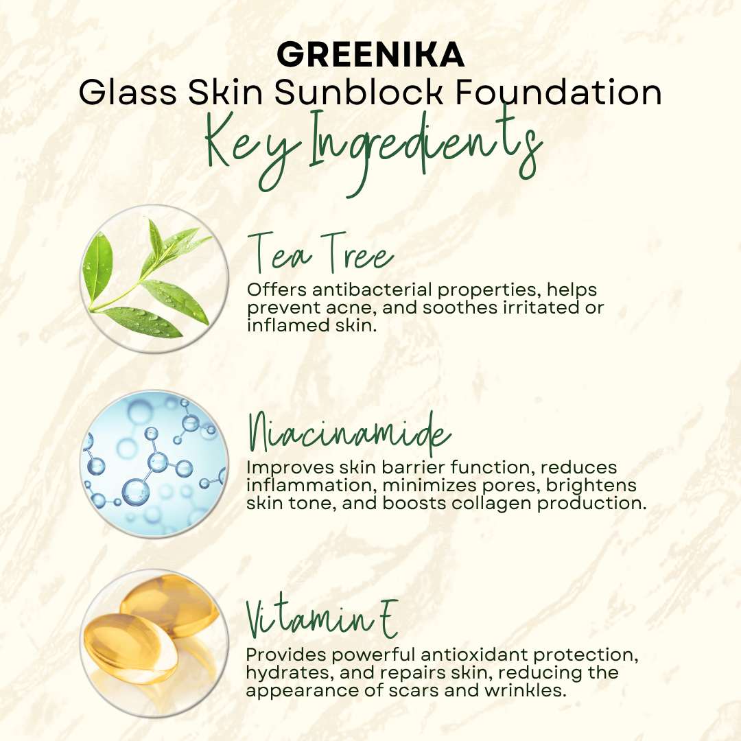 Greenika Glass Skin SPF30 Sunblock Foundation Moisturizer