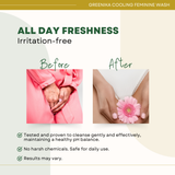 [ ACTIVE COOL FEMININE WASH ] Greenika Fresh&Cool Feminine Wash Blocks Odor & Itchiness with Tea Tree Oil Antibacterial Antifungal Anti Itch Anti Odor Gentle and Mild on Skin Balances PH Tea Tree Oil to Remove Bacteria, Fungi and other Germs Intimate Area
