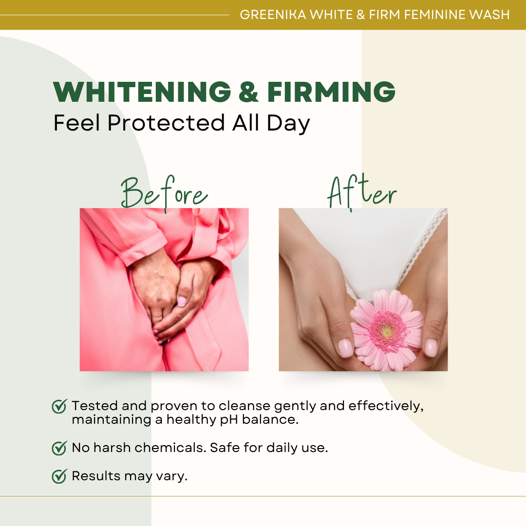[ FIRMING + WHITENING FEMININE WASH ] Greenika Firm&White Feminine Wash Maintains pH Care Anti Itch Anti Odor Gentle and Mild on Skin Balances PH Inner Thighs Whitening Private Area Whitening Fem Wash Whitening Feminine Wash Firming