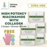 5PC Greenika Niacinamide Soap + Shower Glove