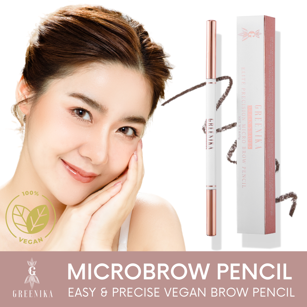 [ VEGAN BROWS ] Greenika Elite Precision Vegan Microbrow Pencil Retractable with Brush Cruelty Free Natural Natural Finish Eyebrow Pencil Rub Resistant Long Lasting Pen Definer Brow Makeup Tattoo Eyeliner with Brush Professional Tool Makeup Make up