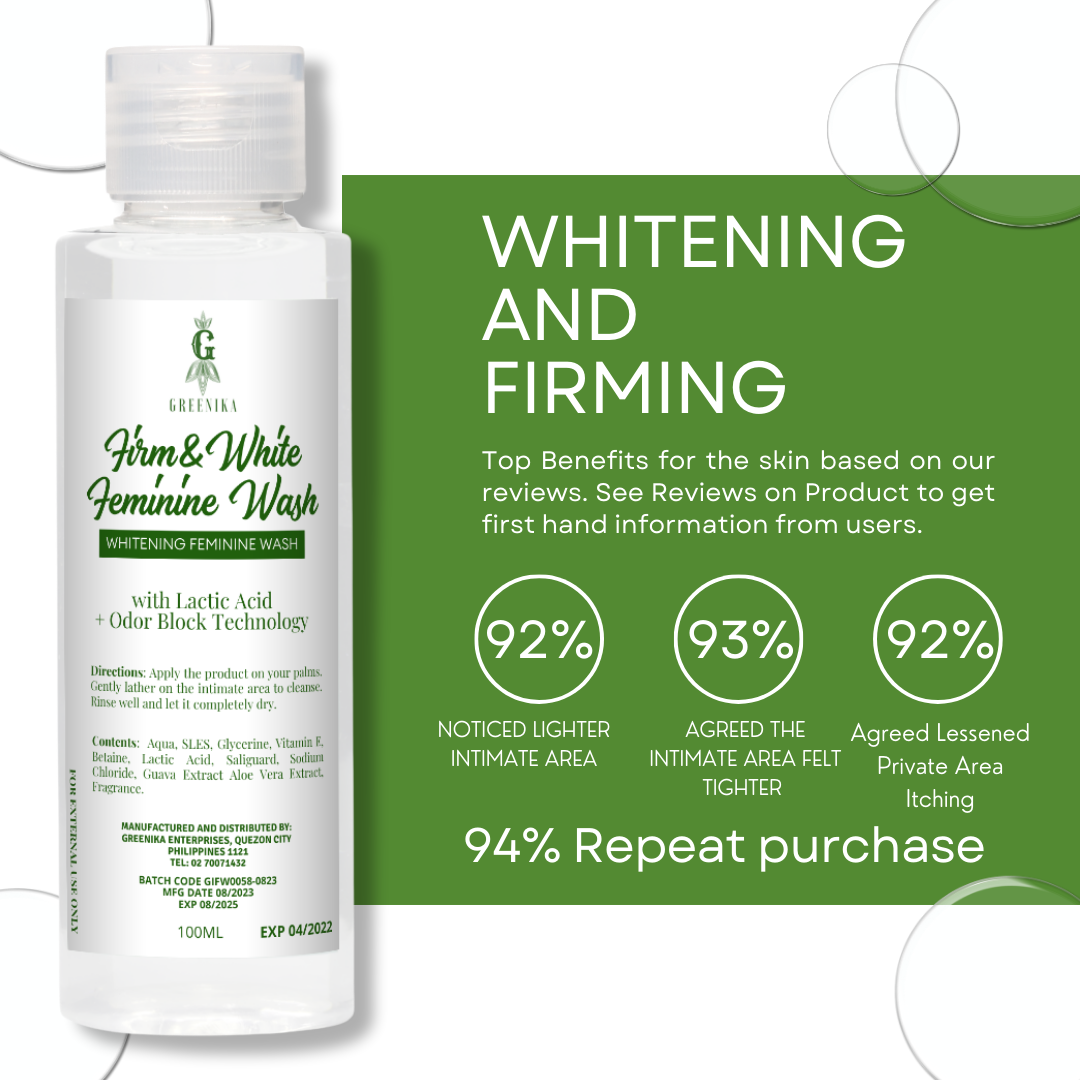 [ FIRMING + WHITENING FEMININE WASH ] Greenika Firm&White Feminine Wash Maintains pH Care Anti Itch Anti Odor Gentle and Mild on Skin Balances PH Inner Thighs Whitening Private Area Whitening Fem Wash Whitening Feminine Wash Firming