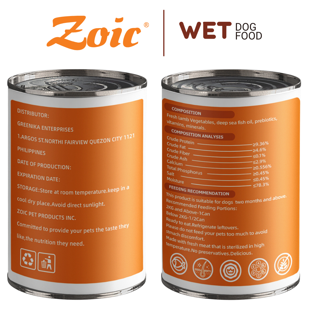 430g Zoic Lamb and Vegetables Dog Wet Food in Can