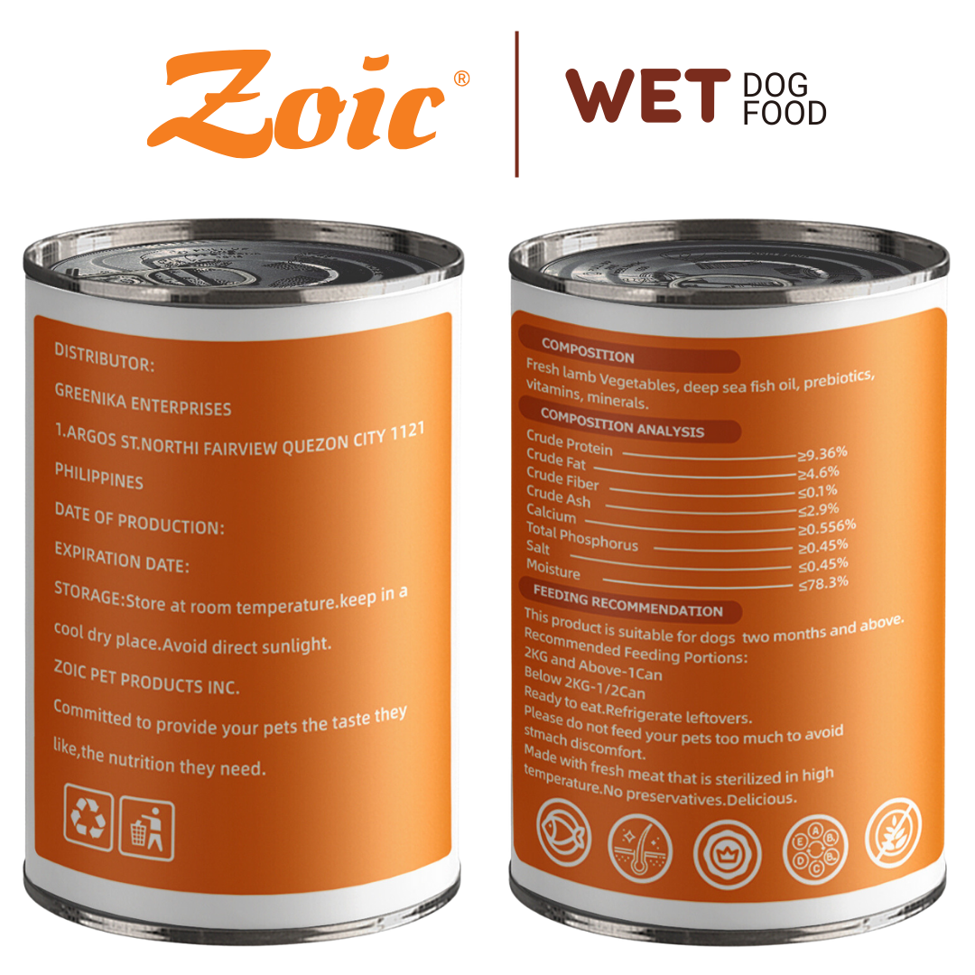 [ ORGANIC WET DOG FOOD ] 430g Zoic Lamb and Vegetable s Dog Wet Food in Can High in Protein Rich in Fiber Easy to Digest Wet Food for Dog Muscle Building For Strong Immune System Rich in Vitamin C Vitamin B Vitamin A for Shiny Coat Dog Food Original