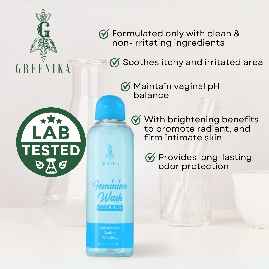 [ ACTIVE COOL FEMININE WASH ] Greenika Fresh&Cool Feminine Wash Blocks Odor & Itchiness with Tea Tree Oil Antibacterial Antifungal Anti Itch Anti Odor Gentle and Mild on Skin Balances PH Tea Tree Oil to Remove Bacteria, Fungi and other Germs Intimate Area
