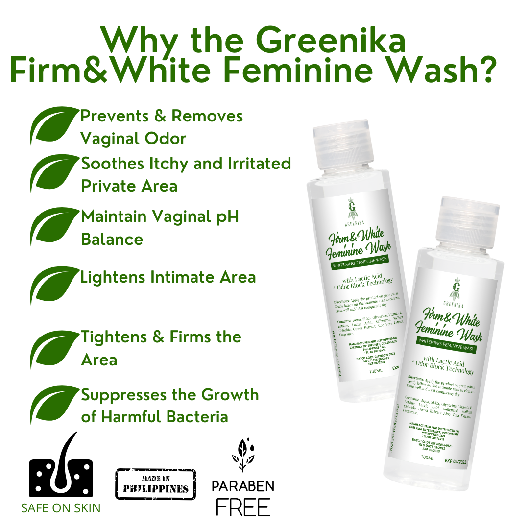 [ FIRMING + WHITENING FEMININE WASH ] Greenika Firm&White Feminine Wash Maintains pH Care Anti Itch Anti Odor Gentle and Mild on Skin Balances PH Inner Thighs Whitening Private Area Whitening Fem Wash Whitening Feminine Wash Firming