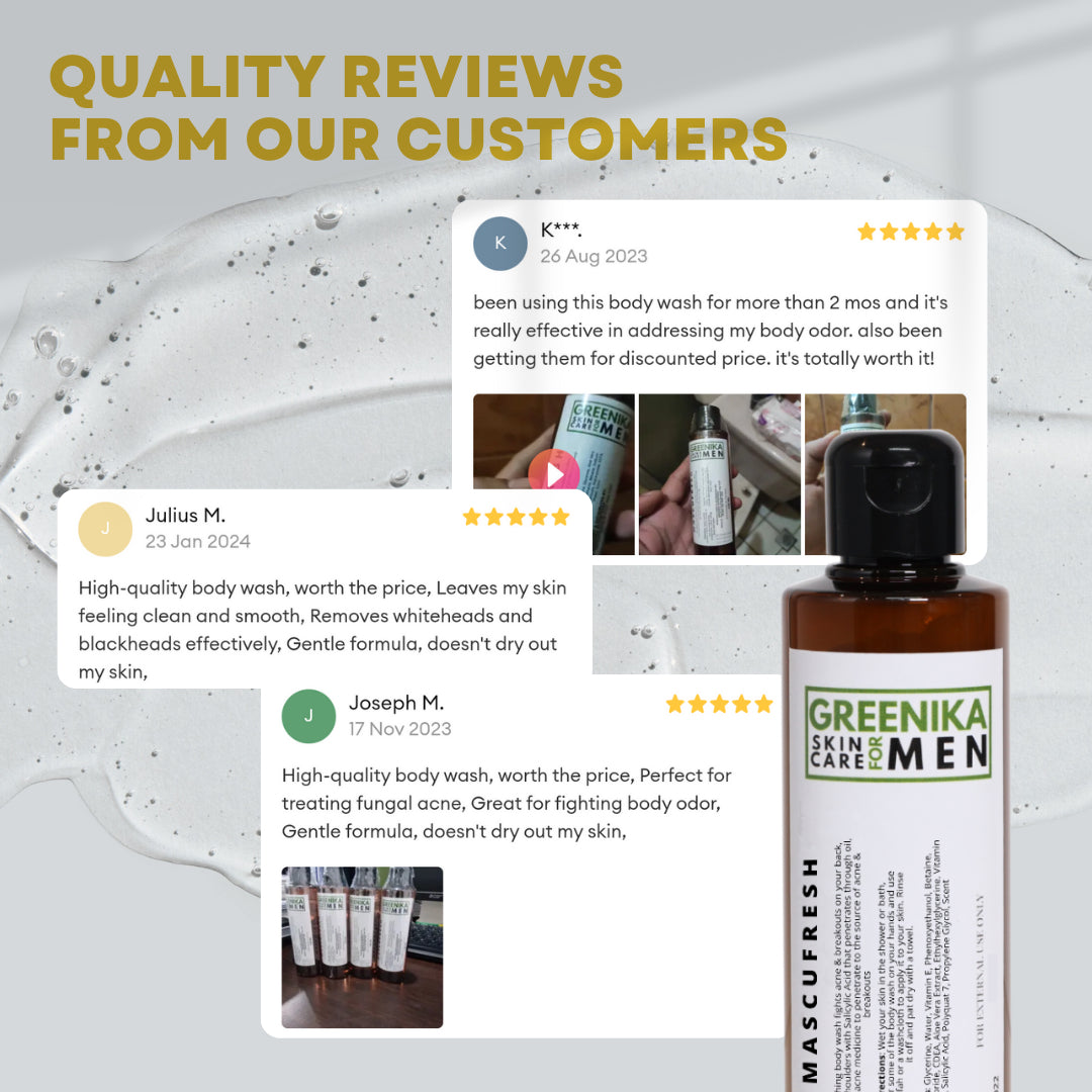 [ ANTI ODOR BODY WASH ] Greenika for Men Mascufresh Body Wash Shower Gel Cleanser with Salicylic Acid Cleanses Deeply Unclogs Pores Anti Bacterial Removes Bacne Arms Acne Body Acne Fungal Acne Whiteheads Blackheads Shoulders Pimple Remover for men