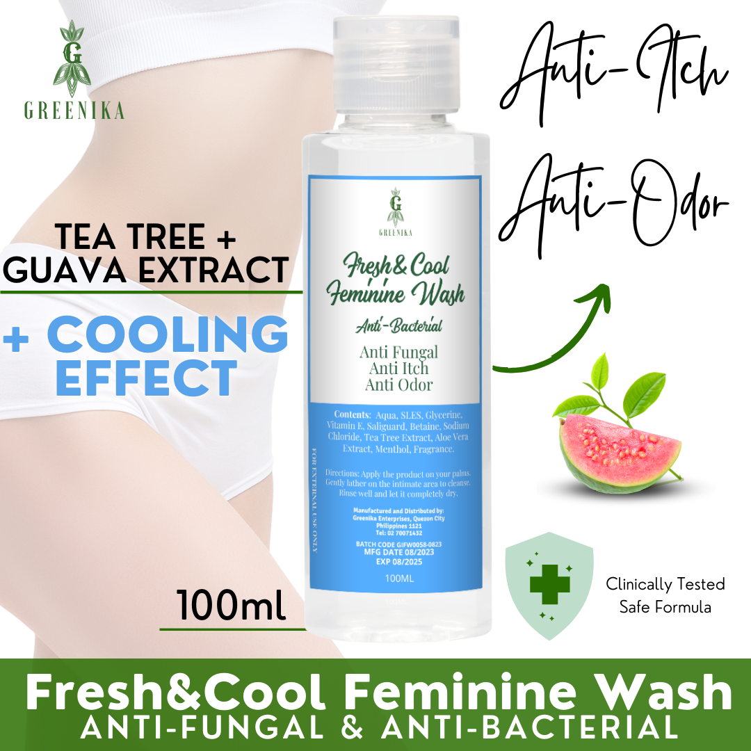 [ ACTIVE COOL FEMININE WASH ] Greenika Fresh&Cool Feminine Wash Blocks Odor & Itchiness with Tea Tree Oil Antibacterial Antifungal Anti Itch Anti Odor Gentle and Mild on Skin Balances PH Tea Tree Oil to Remove Bacteria, Fungi and other Germs Intimate Area