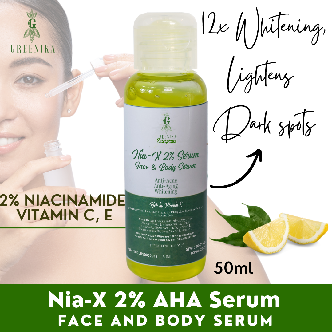 Greenika Extra Strength AHA Face Whitening Serum with 2% Niacinamide