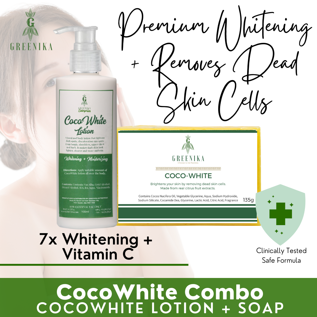 [ COCOWHITE LOTION + SOAP COMBO ] Face & Body Whitening Lotion & Coco-White Soap Acne Treatment Shrinks Pores,Moisturizer Quick Absorbing Non-Sticky Scar Remover Anti Acne Facial & Body Anti Aging Whitening with Vitamin C, Vitamin E Extract Soap & Lotion