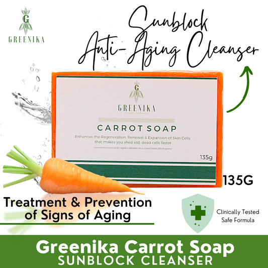 [ ORGANIC WHITENING SOAP ] Greenika Organic Carrot Rejuvenating Natural Sunblock Soap skin Exfoliant Sun block Powerful Exfoliating, Cleanses to leave skin Soft & Smooth Pure Carrot Extract and Virgin Coconut Oil VCO Anti Aging Soap for All Skin Types