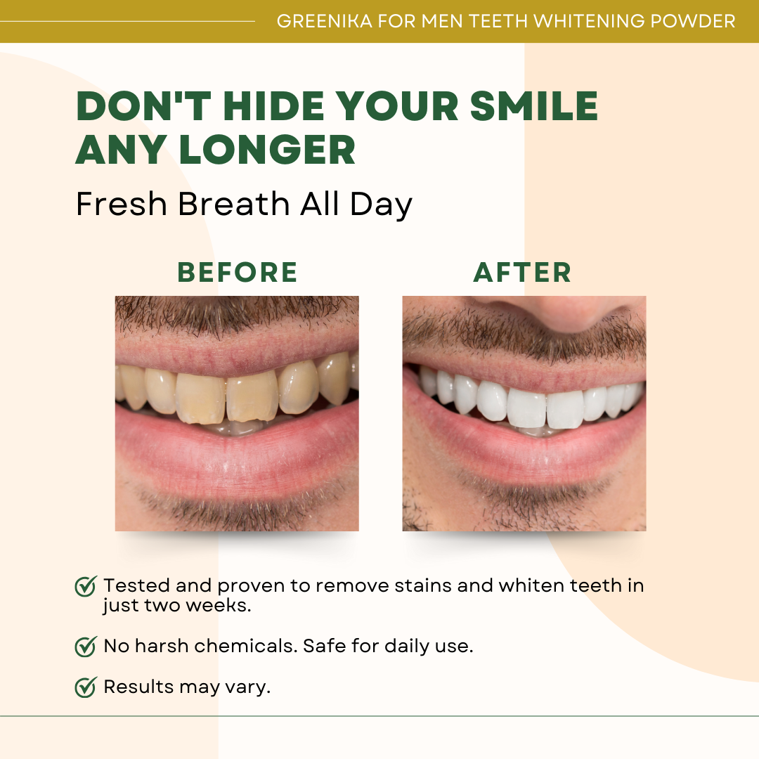 Greenika for Men Teeth Whitening Powder with Free Toothbrush