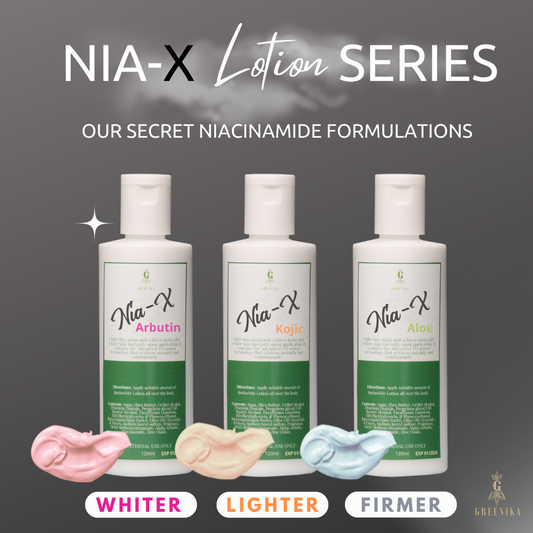 [ NIACINAMIDE LOTION SERIES ] Greenika Nia-X Lotion Whitening Dark Spot Remover Erases Scars Spots Best Moisturizer for Scars Marks Blemishes Hydrates Smoothens Softens Callus Chicken Scaly Skin Uneven Skin Tone Melasma Sun Spots Lotion
