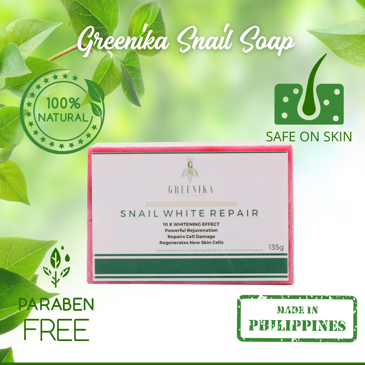 Greenika Organic Snail White Repair with Snail Slime Extract Soap