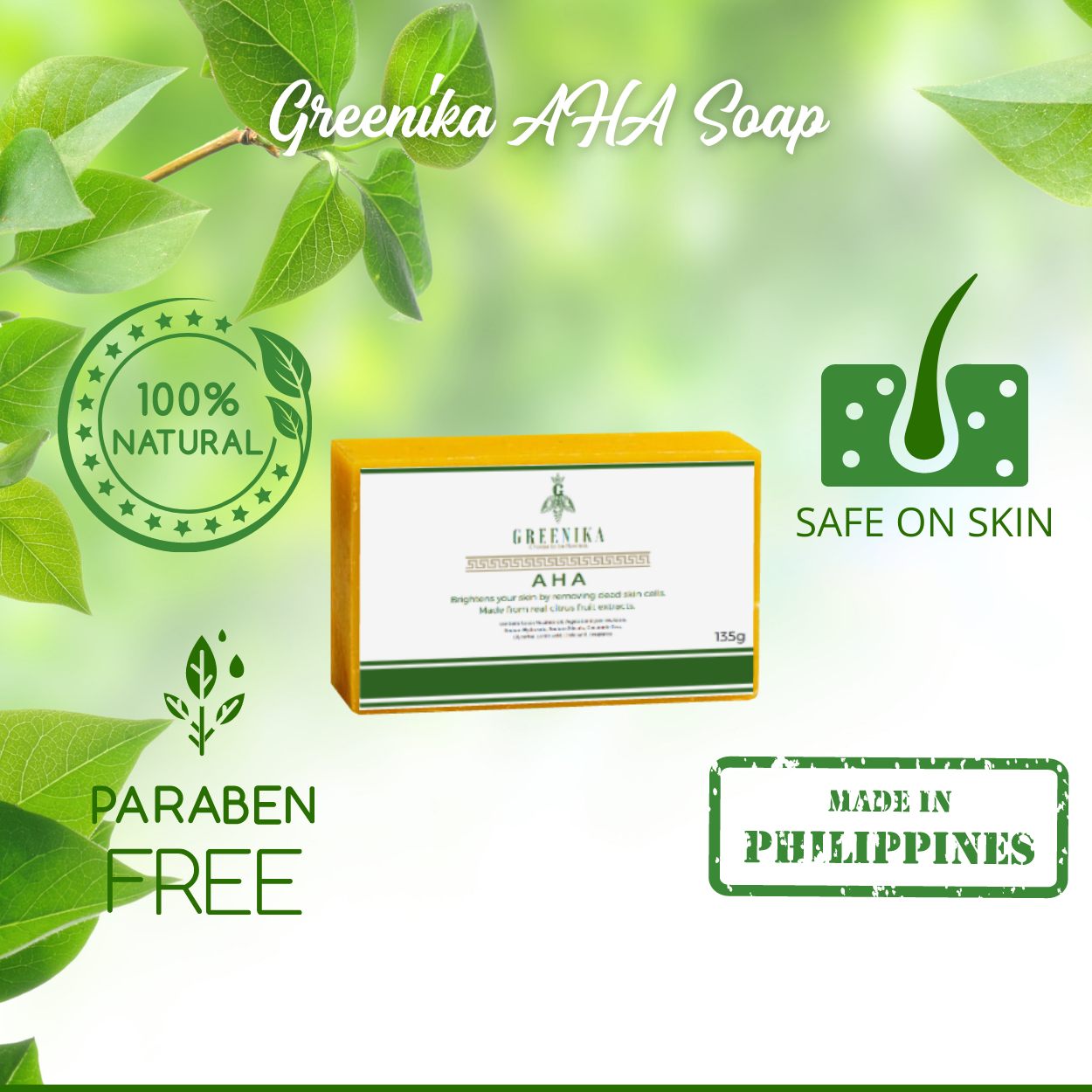 Greenika Premium Organic AHA Natural Anti-Oxidant, Anti-Aging Soap