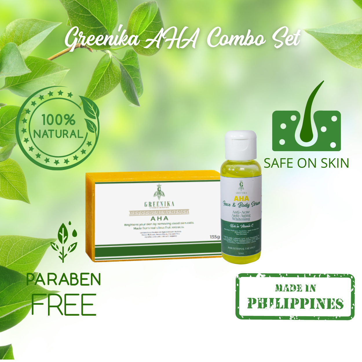 Greenika AHA Combo Face Whitening Serum & AHA Soap Set