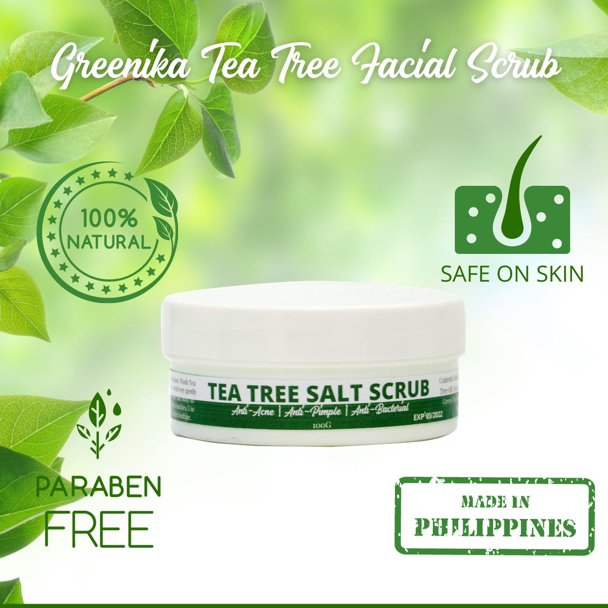 Greenika Tea Tree Anti Acne Anti Pimple Refined Salt Scrub